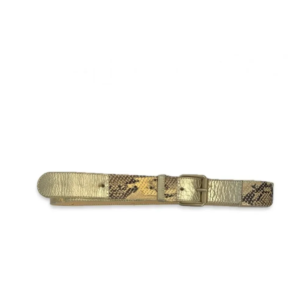 Vintage Milano Italy Croc Embossed Leather Belt - Vera Pelle Gold Buckle M